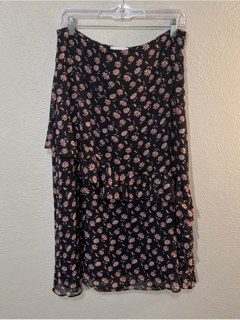 Black Floral Silk Tiered Skirt - Pink Floral Print